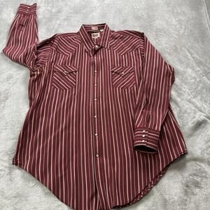 Ely Cattleman Pearl Snap Shirt 2XLT Tall Man Wine Striped Western Long Sleeve